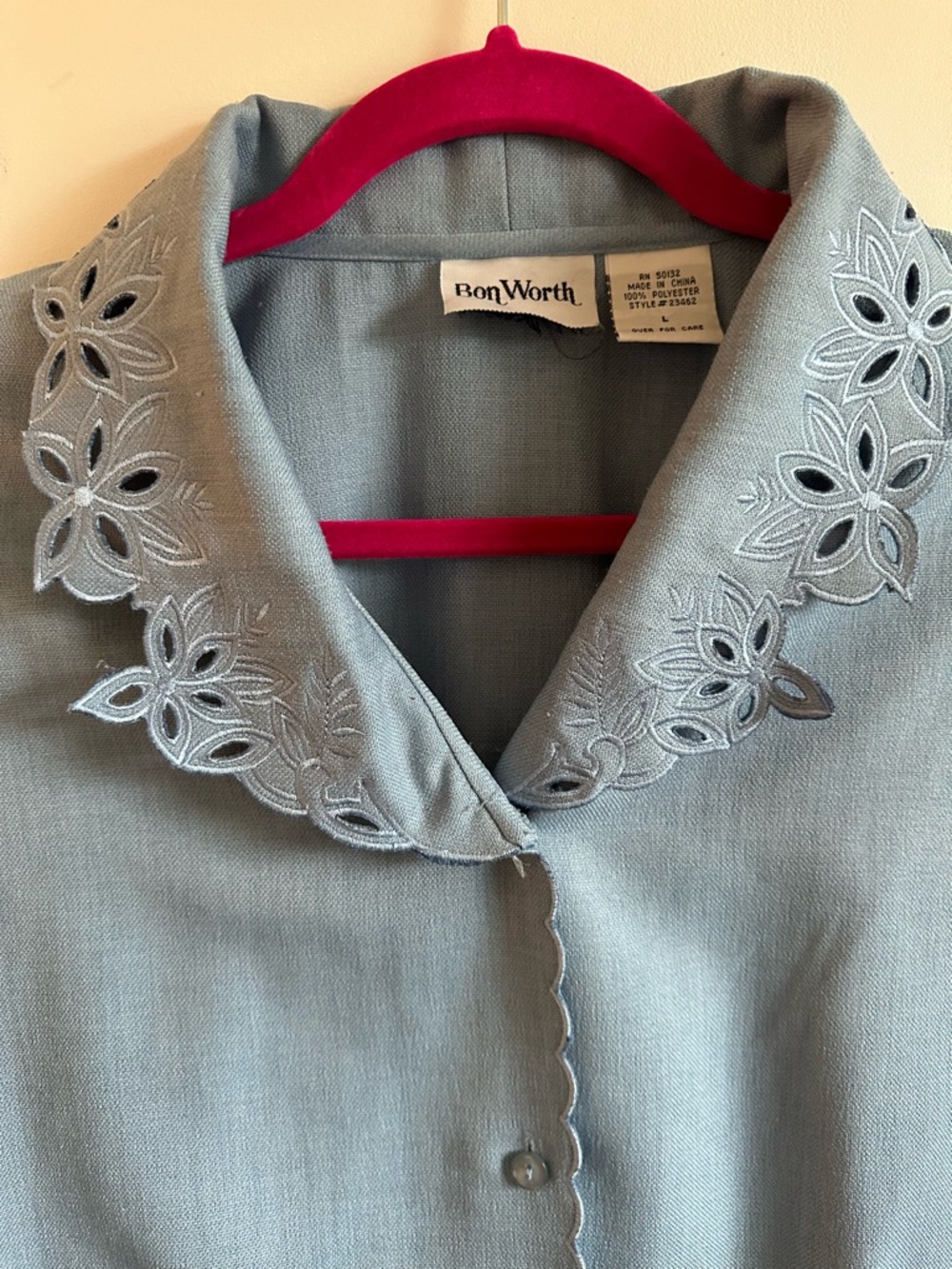 BonWorth Light Blue Embroidered Collar Blouse